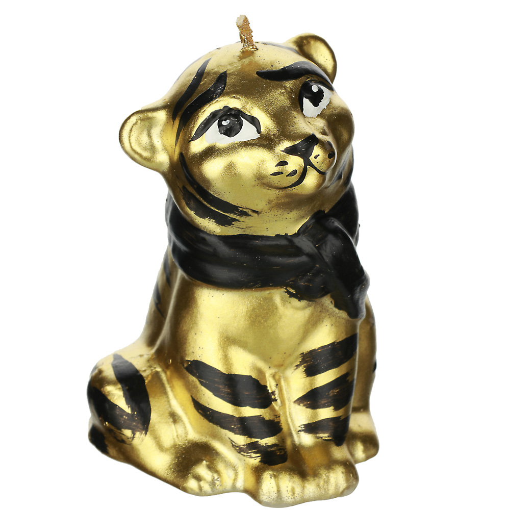 Свеча парафиновая "Тигр в шарфе", 6,3х6,5х9см, 3 цвета (белый, золото, серебро) - #2