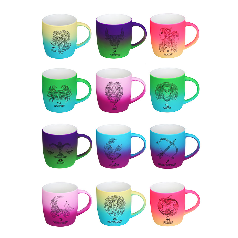 Кружка 350мл, фарфор, "Знаки зодиака", 12 дизайнов - #1