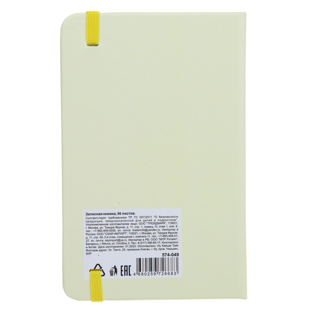 Записная книжка, 14x9см, 96л., твердая обложка, срез с цветной печатью, резинка, "Фрукты", 2диз. - #4