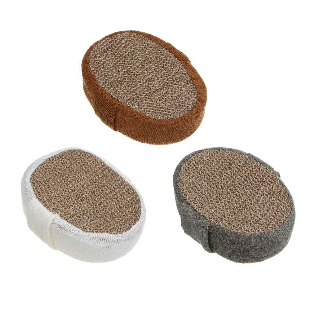 ЮL Мочалка банная объемная овальная на поролоне, рами, хлопок, 14,5х11х4,5см, 3 цвета, МЭ24-01 - #1