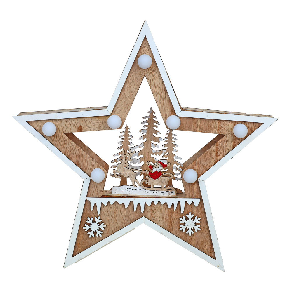 СНОУ БУМ Сувенир в виде звезды с LED подсветкой, дерево, пластик, 26x4 см - #2