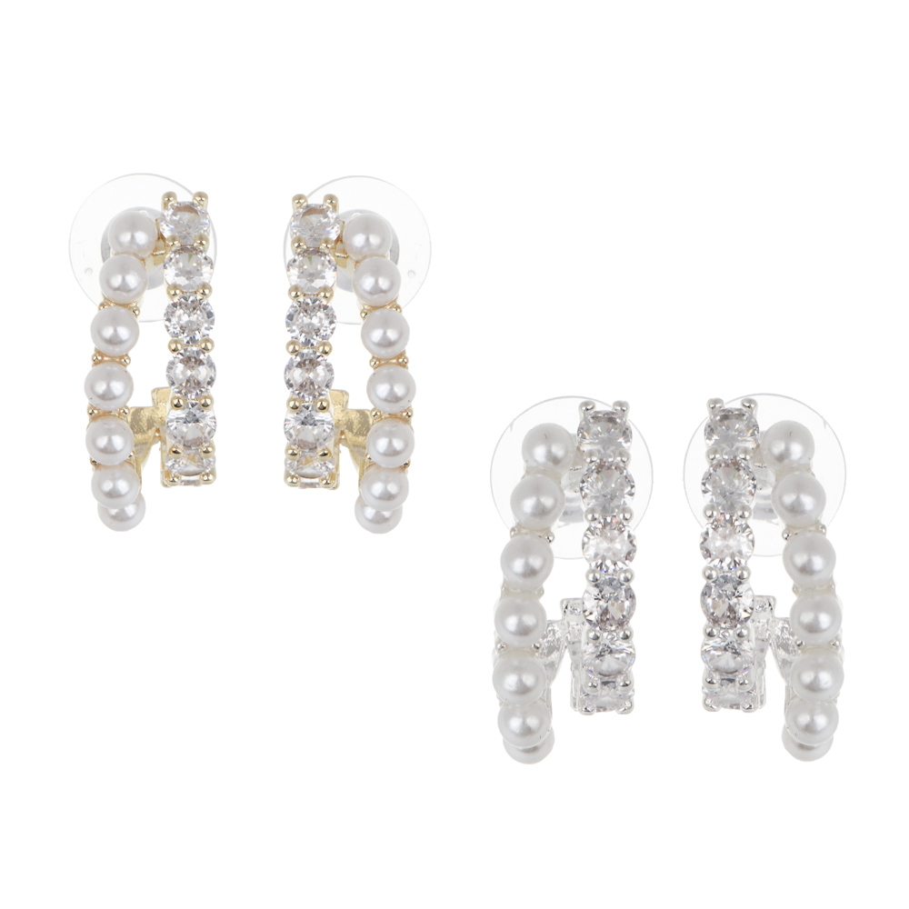 Серьги, медь, цирконий, 2 дизайна, БЖ25-1 - #1