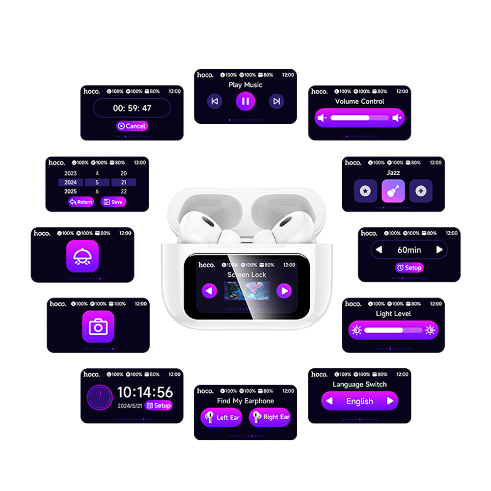 Наушники беспроводные TWS hoco. модель EW72, внутриканальные, дисплей, 350/40мАч, BT5.3, цвет: белый - #7