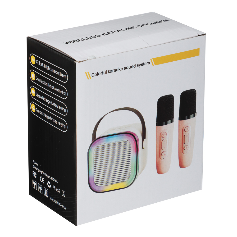 Колонка беспроводная BY Party караоке, 2 микрофона, 3Вт, 400мАч, BT5.3, USB, ВШГ 9x9x7см, белый - #2