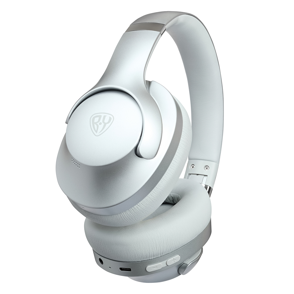 BY Наушники беспроводные полноразмерные AeroSound, шумоподавление ANC, экокожа, 500мАч, серебро - #5