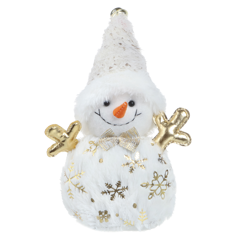 СНОУ БУМ Фигура декоративная "Снеговик" 32,5 см, полиэстер, белый, золото - #2