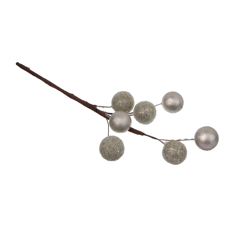 СНОУ БУМ Ветка с декоративными шариками 34 см, металл, пластик, глиттер, 2 цвета, золото, шампань - #2