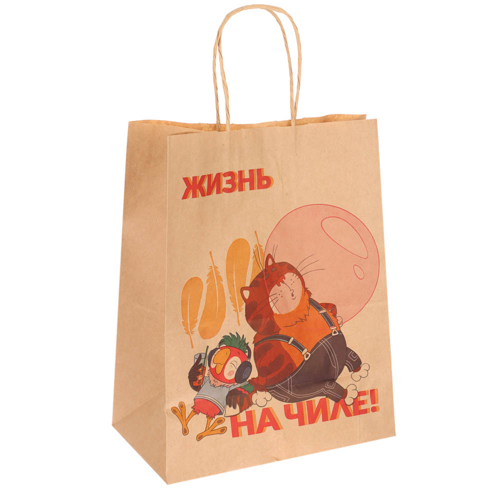 Пакет подарочный с кручеными ручками 24х14х30см, "Попугай Кеша. На чиле", в ассортименте - #2