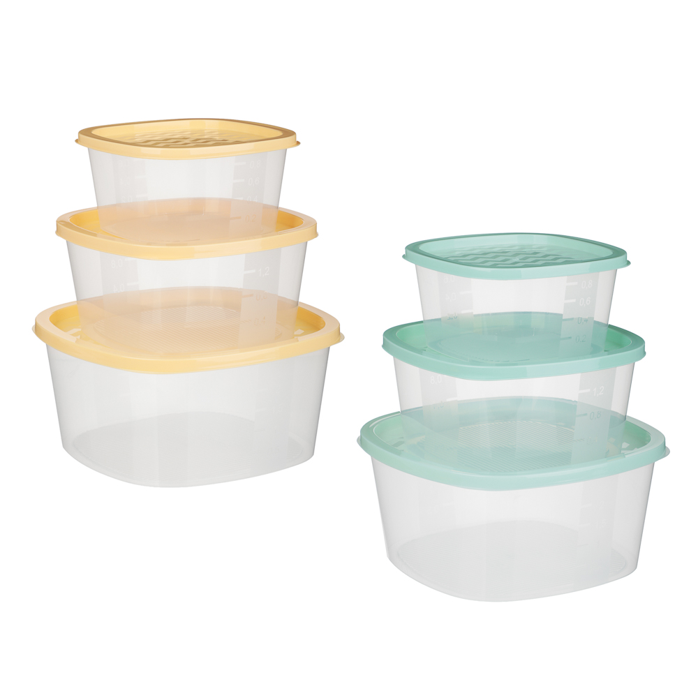 Набор квадратных контейнеров пищевых 3шт (0,9л; 1,55л; 2,65л), пластик - #1