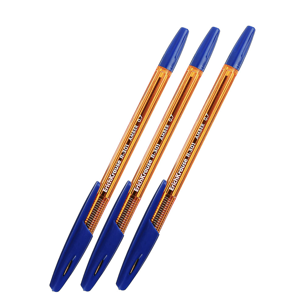 Erich Krause Набор ручек шариковых синих "R-301 Amber Stick", 3шт, пластик, 42738 - #1
