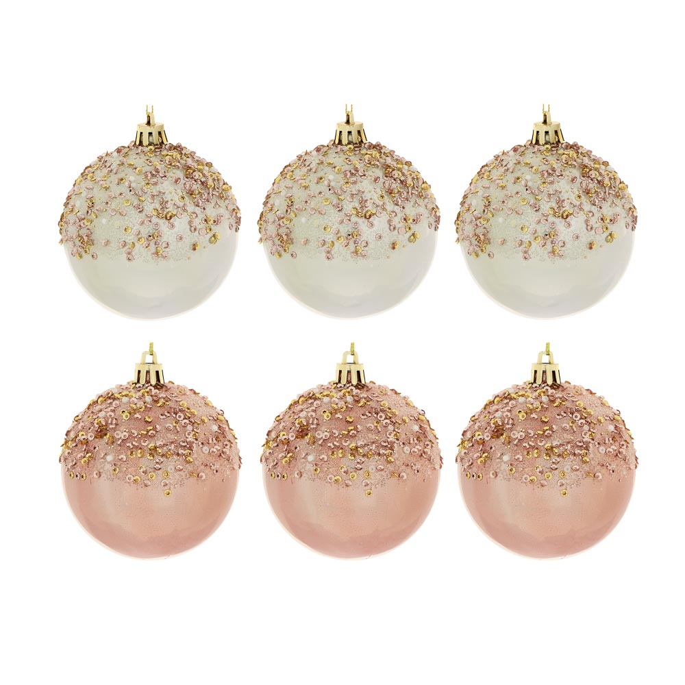 Премиум Набор жемчужных шаров Сноубум с декором, розовый и шампань, 3 шт - #1