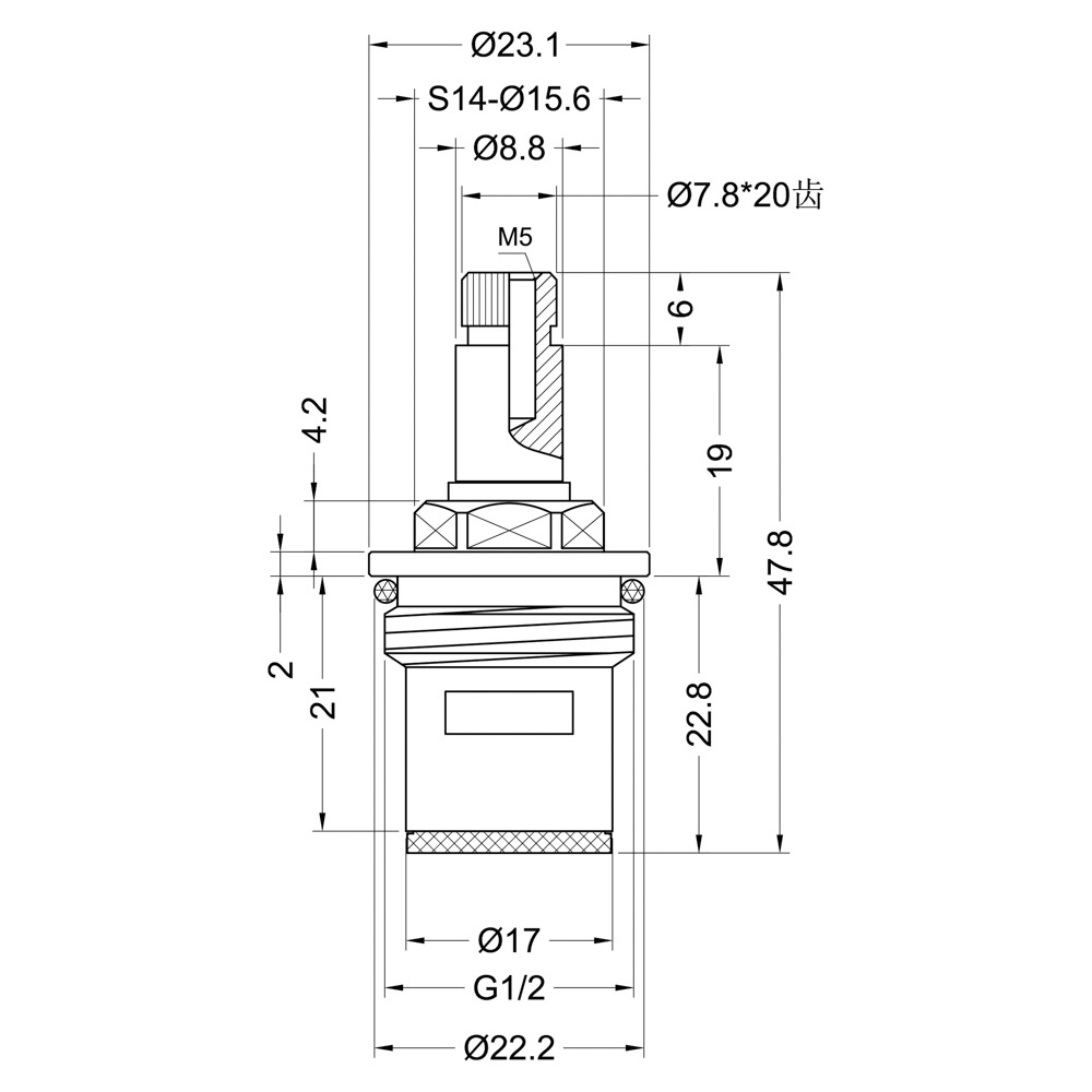 Кран-букса для смесителя 1/2", 20шл., шток 8х6мм, 180°, металлокерамика - #2