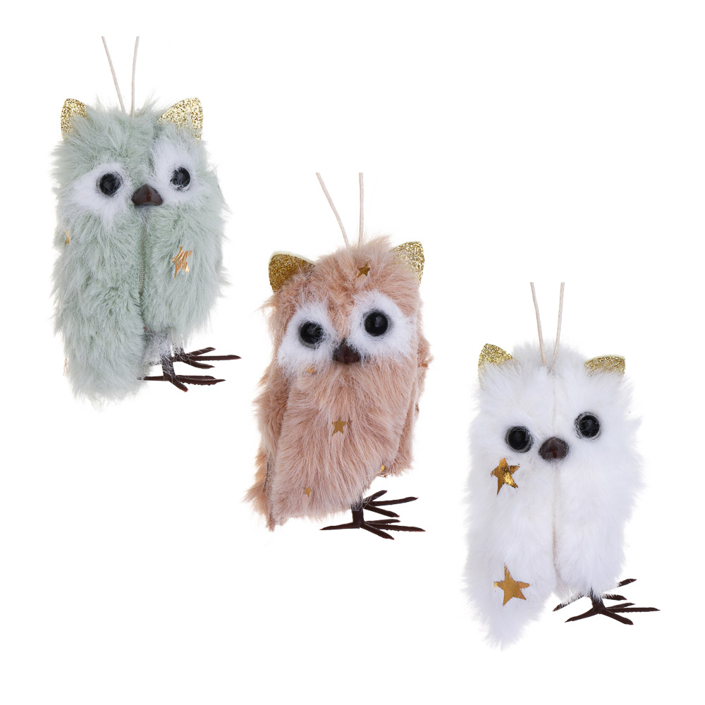 СНОУ БУМ Сувенир елочный Совенок 8 см, полиэстер, 3 вида - #1