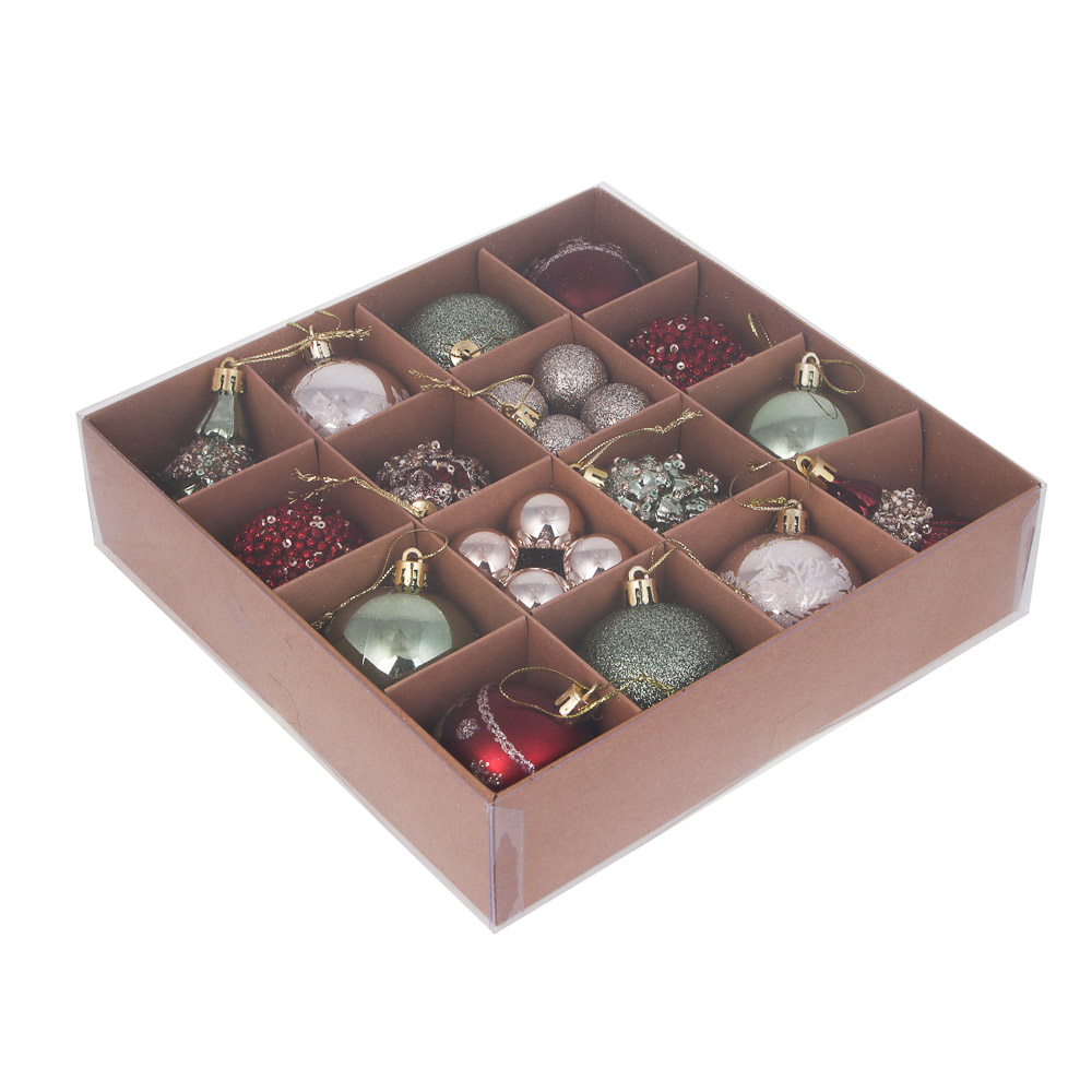 СНОУ БУМ Набор шаров и украшений, 30 шт, 3см, 6см, 8см, 9см, бордовый, фисташковый, шампань - #3