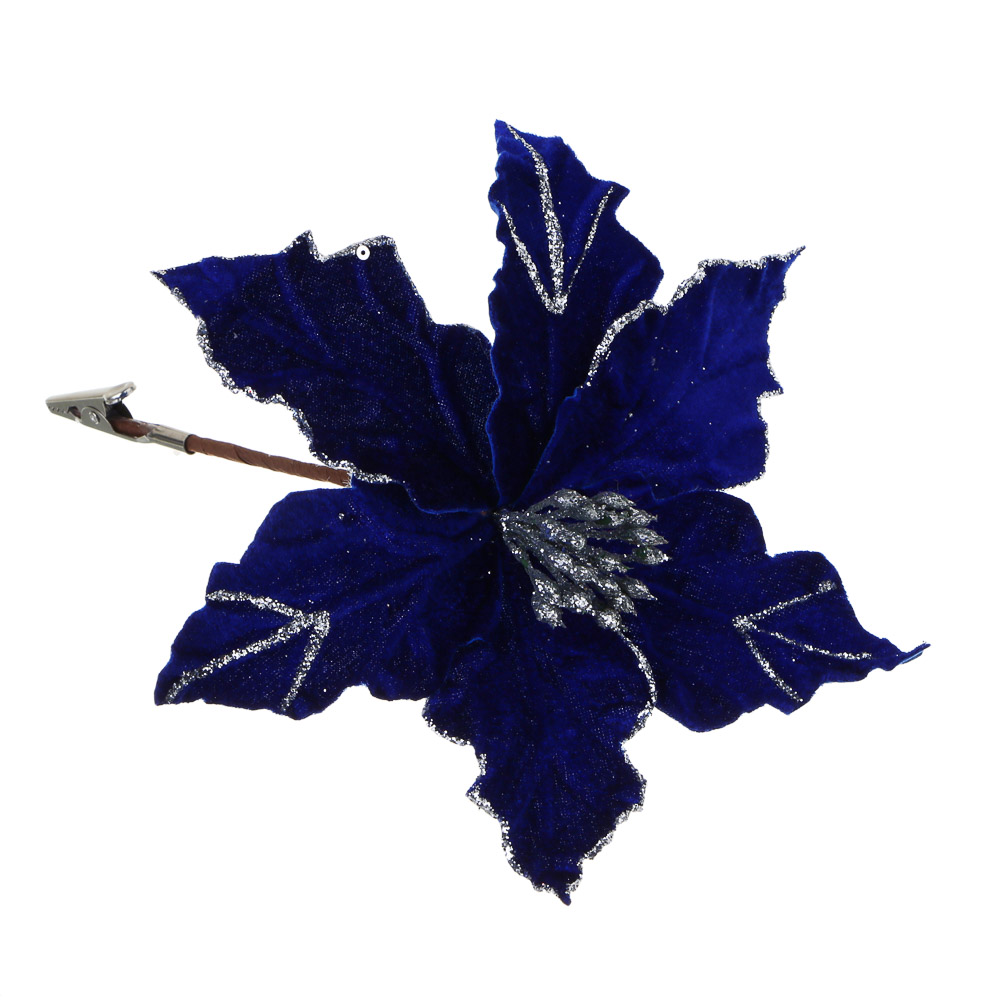 СНОУ БУМ Пуансетия 15 см на прищепке (6 лепестков), глиттер, металл, полиэстер, 26-523 - #1