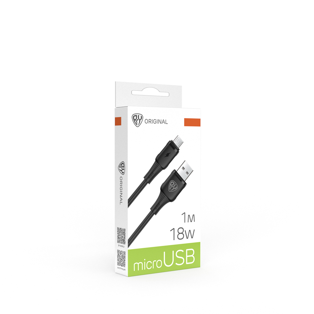 Кабель для зарядки USB(A)-microUSB BY Twist, 18Вт, 1 м, 3A, гибкий силикон, чёрный - #1