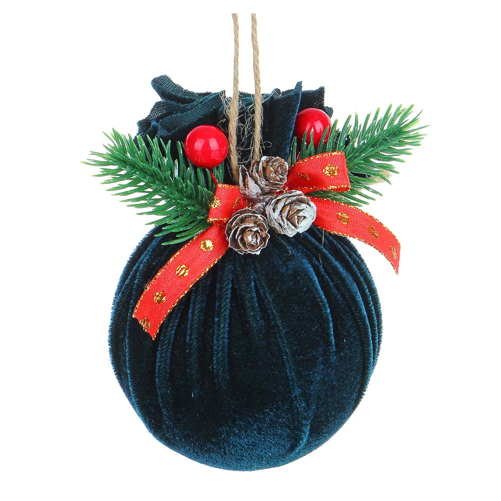 Подвеска Сноубум "Шар новогодний" в вуали с декором из хвои, малахитовый - #1
