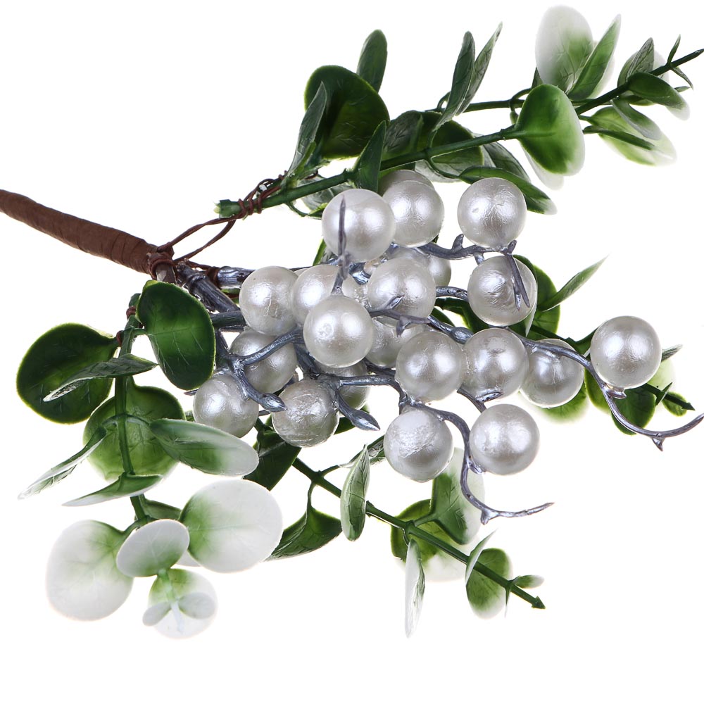 СНОУ БУМ Веточка с белыми ягодами, 27 см, металл, пластик - #2