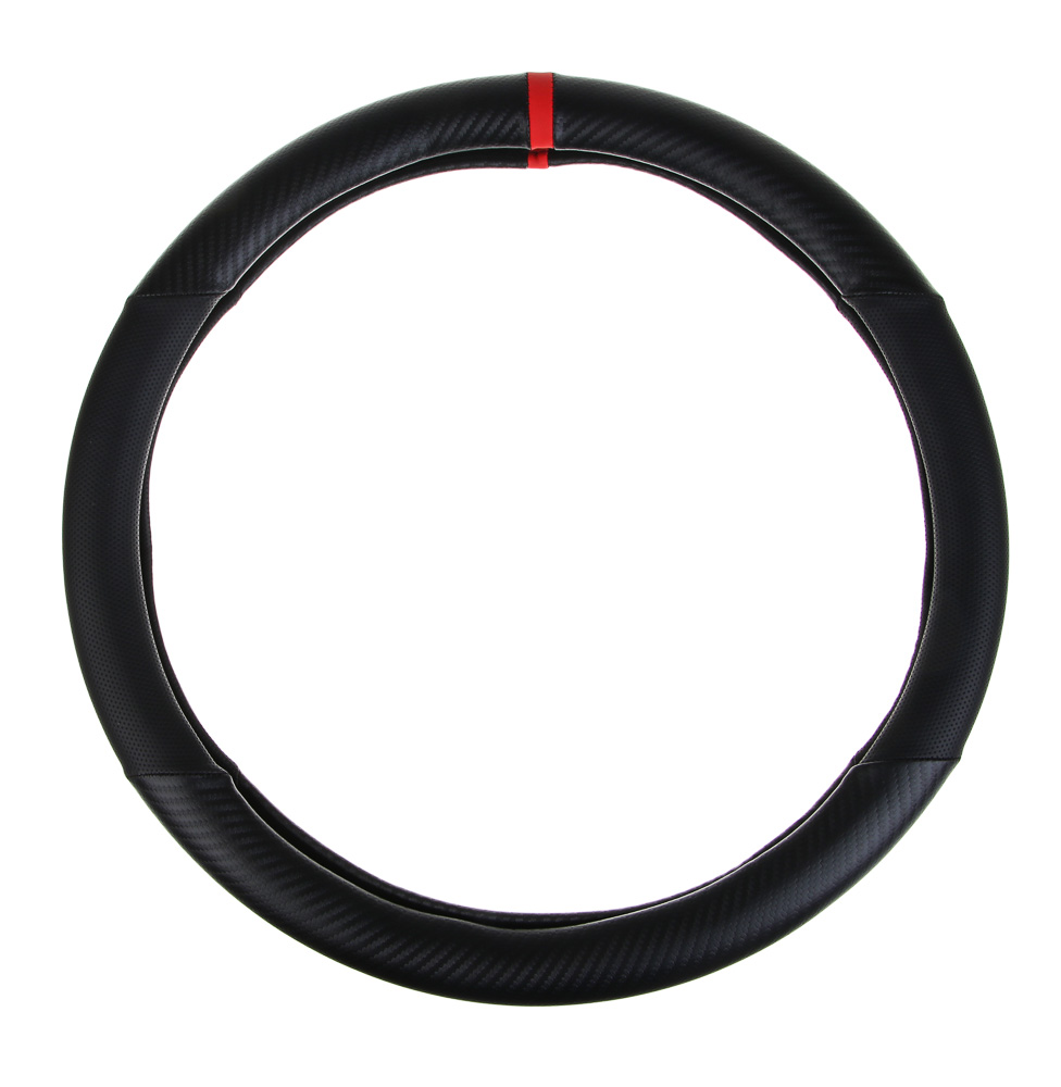 ЕРМАК Оплетка руля, Карбон - В, черная с черными вставками, + красный, размер М, полиуретан(PU) - #2