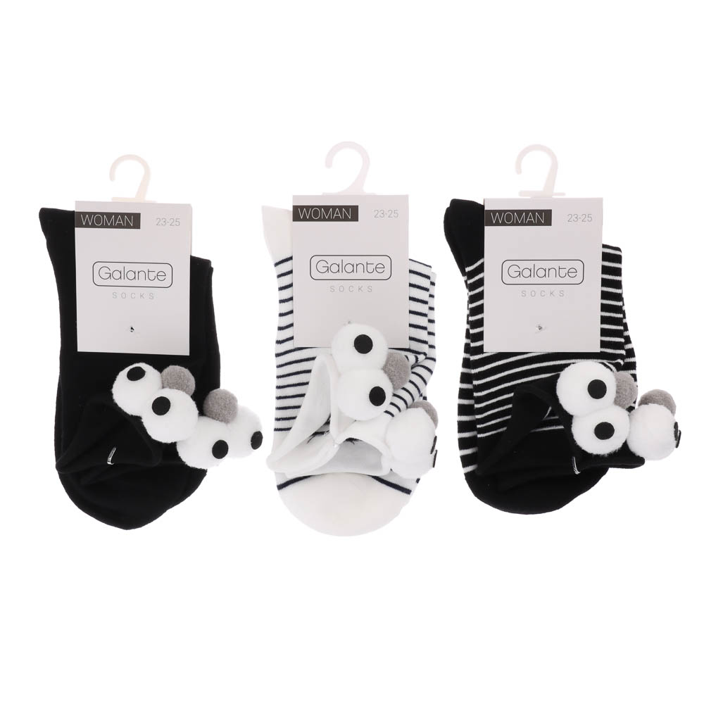 Носки женские с декором, тм GALANTE, р. 23-25, 80% хлопок, 20% полиэстер, разноцветные - #10