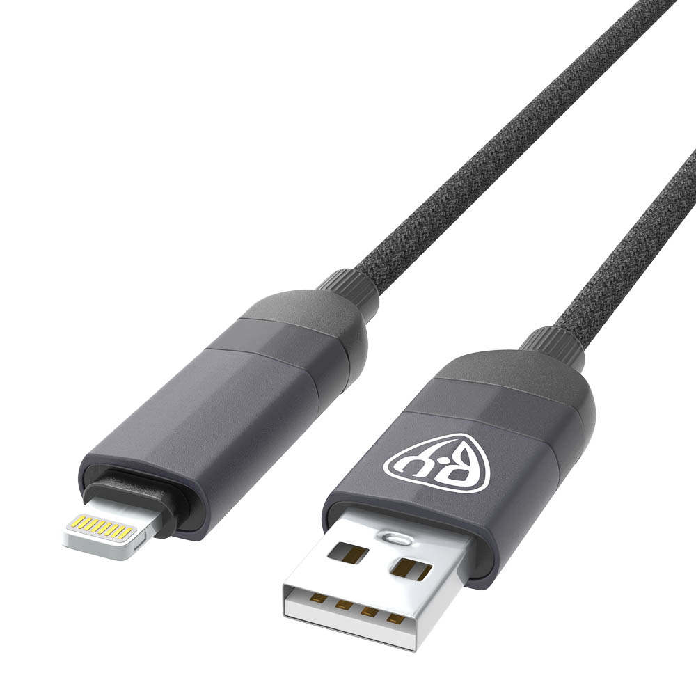 Кабель для зарядки 4в1 USB(A)/Type-C-Type-C/iP BY Atrium , 60W, 1,2 м, 5A, нейлон, темно-серый - #4