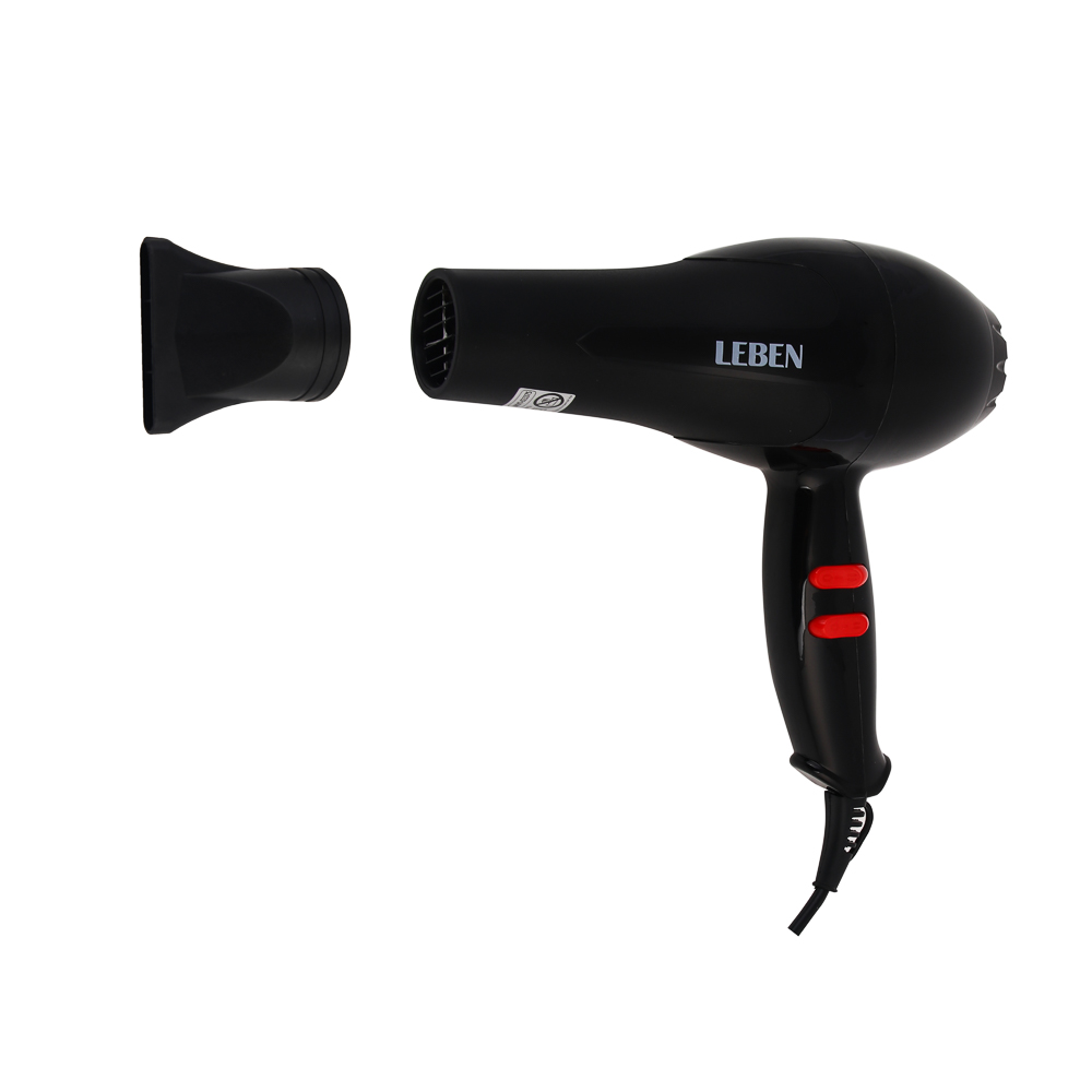 LEBEN Фен для волос, 900 Вт, 2 скорости, 2 темп.реж., черный, концентратор - #3
