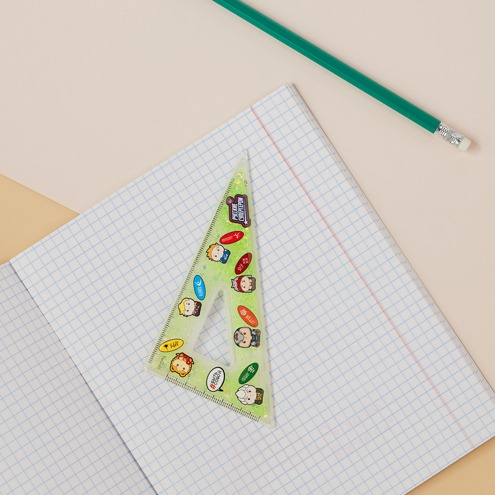 BY Русские Супергерои Угольник 10см, 30/60 градусов, принт, подвижные блестки в геле, "Кавай", 3 цв. - #9