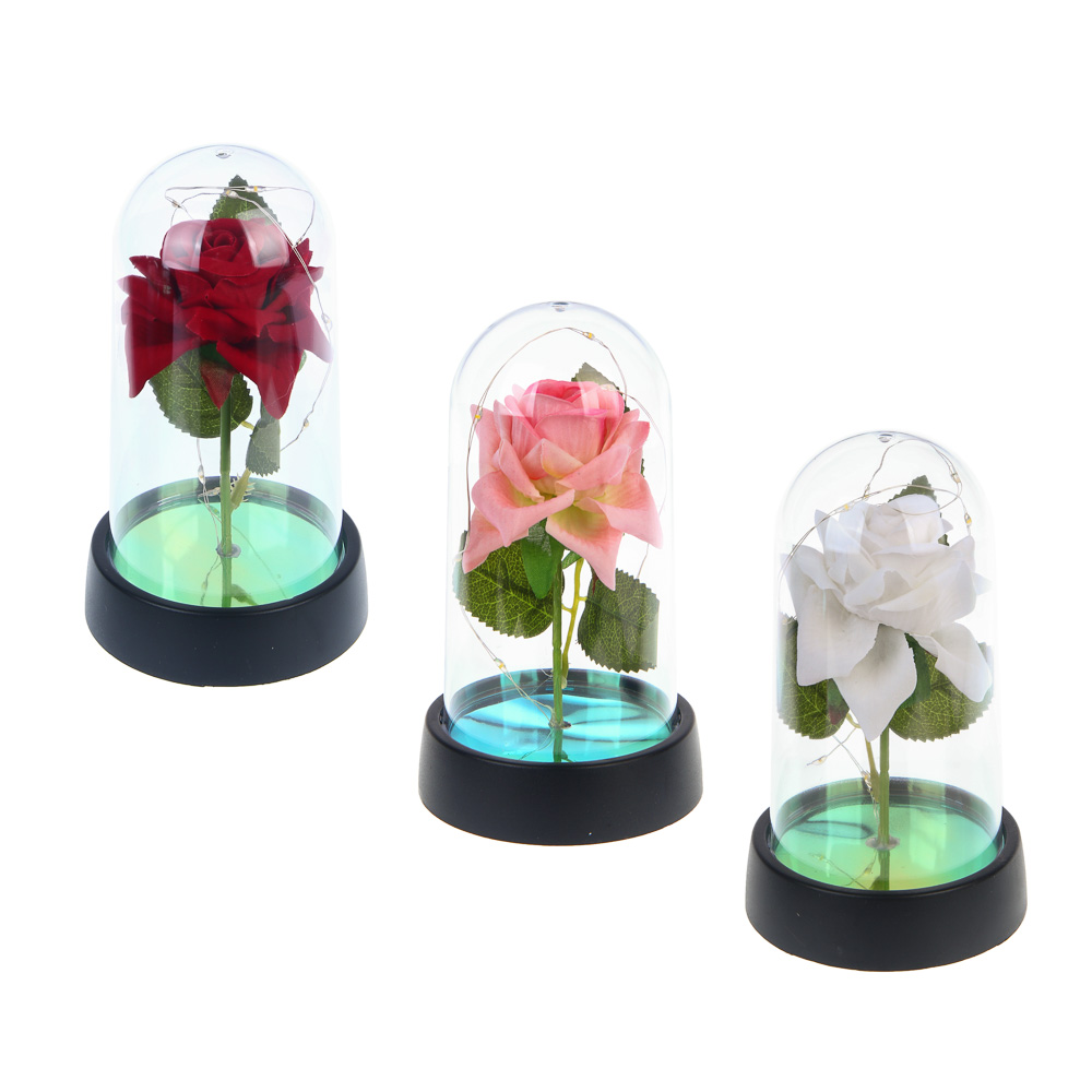 Декор "Роза в колбе" с подсветкой, 15х8х8см, 3хLR1130, ткань, пластик, проволока, 3 вида - #1