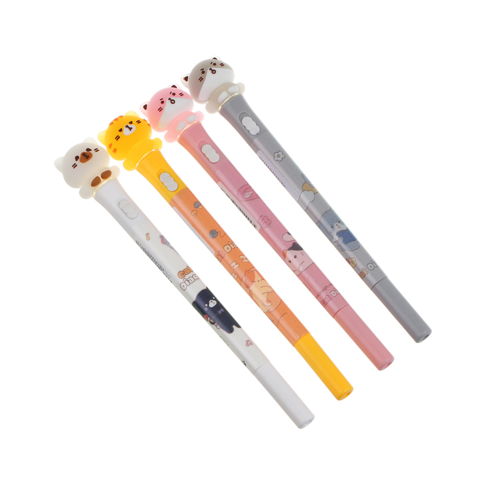 Ручка гелевая черная 0,5мм, с LED подсветкой "Котики", 4 вида - #1