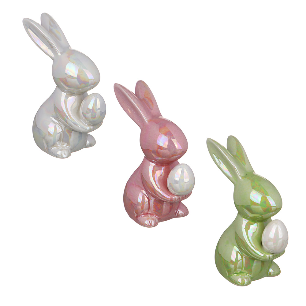 LADECOR Фигурка в виде зайчика с яйцом, керамика, 3 цвета, 11,2х7,4 см - #1