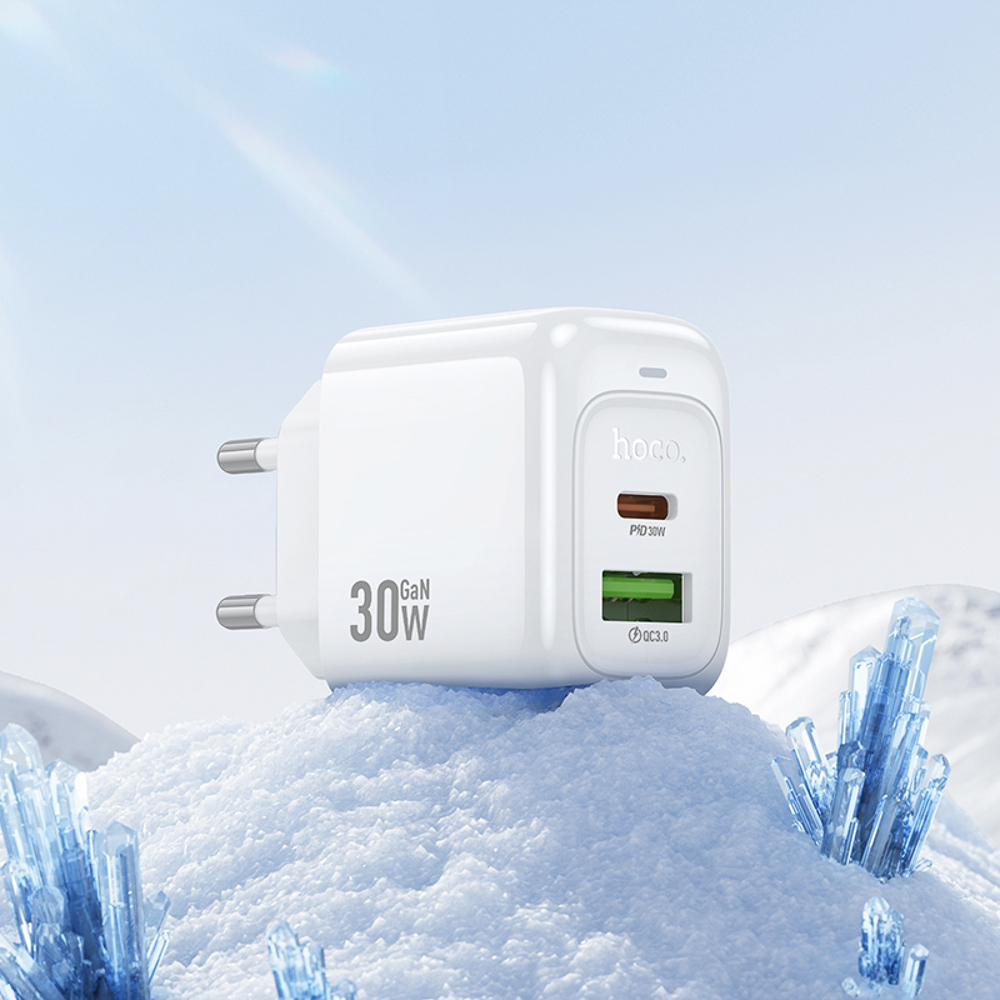 hoco. Зарядное устройство модель CS55A, USB+C 30W, цвет: белый - #9