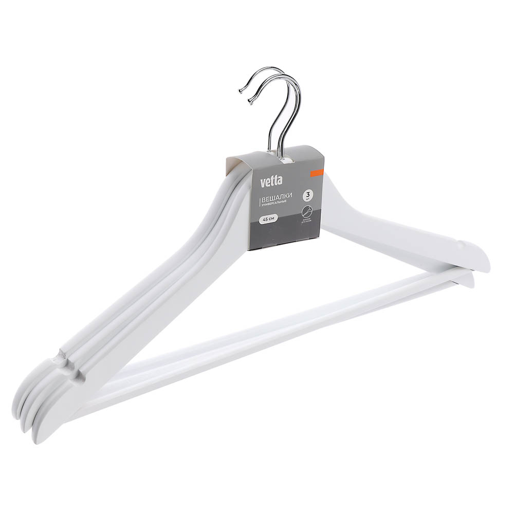 VETTA Набор вешалок деревянных, 3 шт, 45см, белые, хром - #5