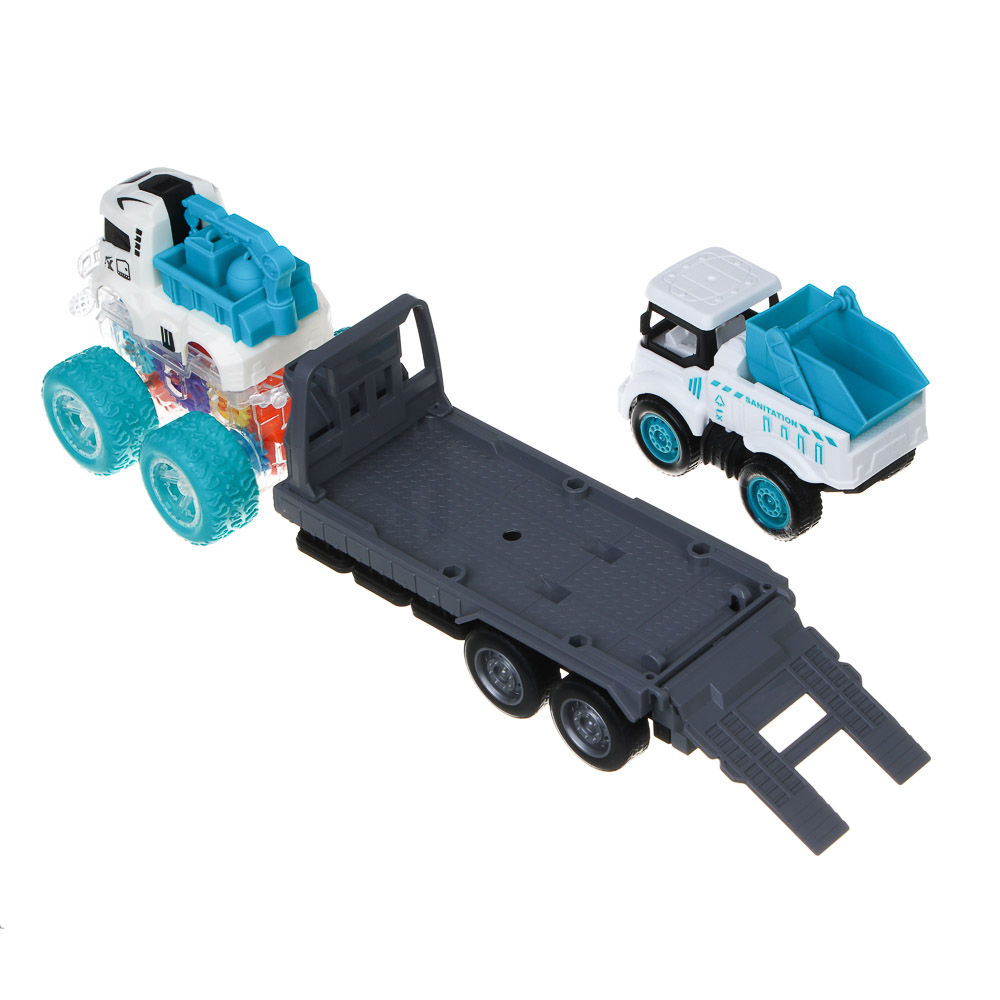ИГРОЛЕНД Автовоз с машинкой, свет, инерция, 3хLR44, резина, ABS, 34х8,3х20 см, 6 диз - #6