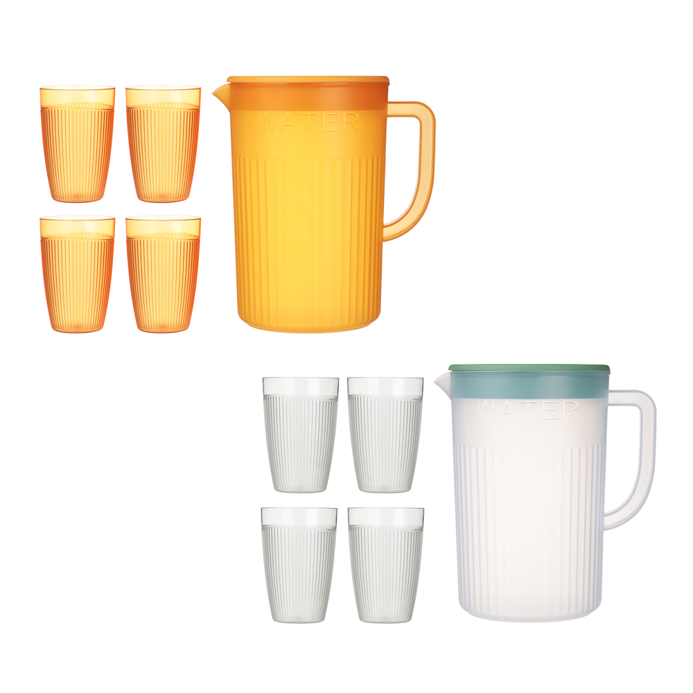 Набор кувшин для воды с крышкой 2л, 4 стакана, 2 цвета, пластик - #1