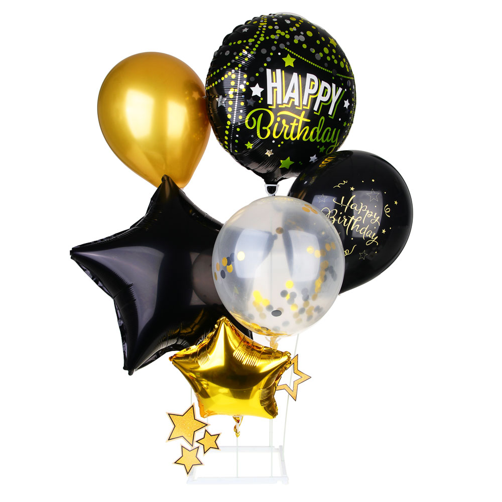 FNtastic Набор воздушных шаров 6 шт с подставкой, фольга, пластик, картон, "Happy Birthday", черный - #2