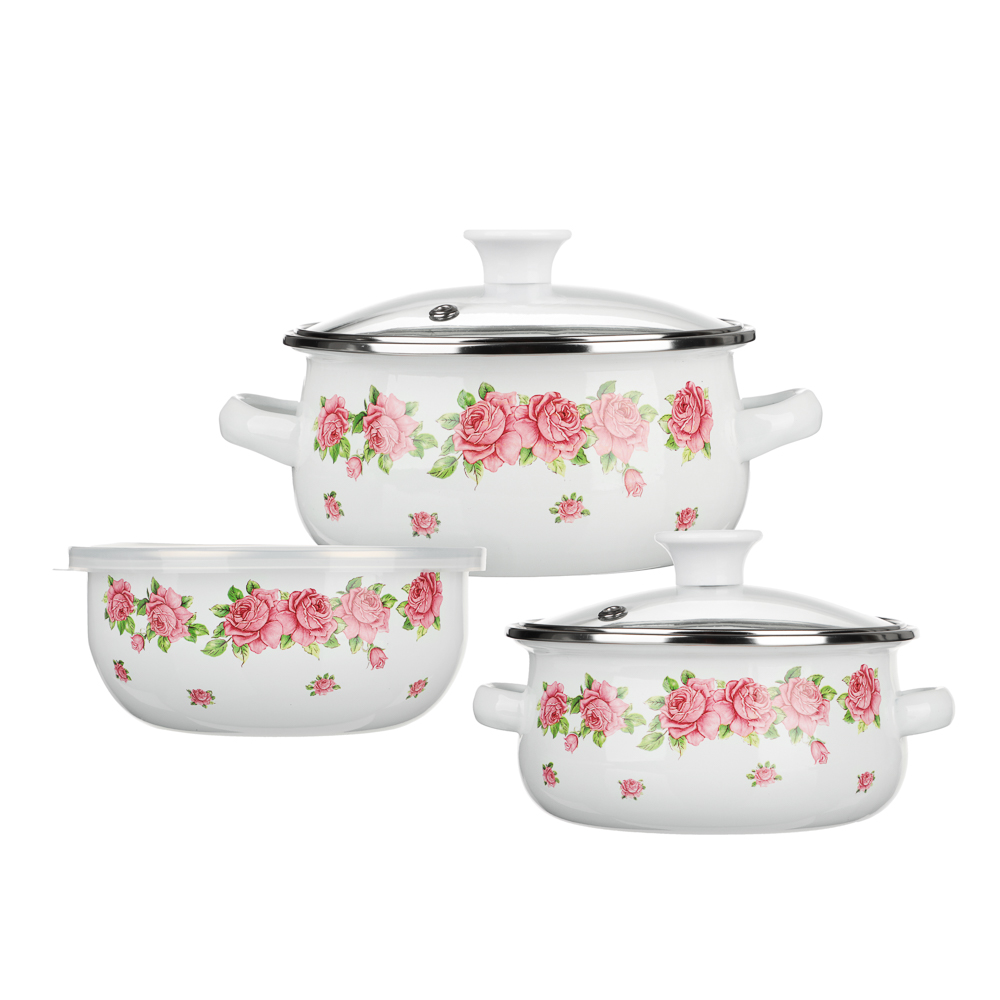 Набор мини-кастрюли 2шт. + салатник 1шт., с крышками, 6пр (14/16+14см, 0,7/1,1+0,7л) - #1