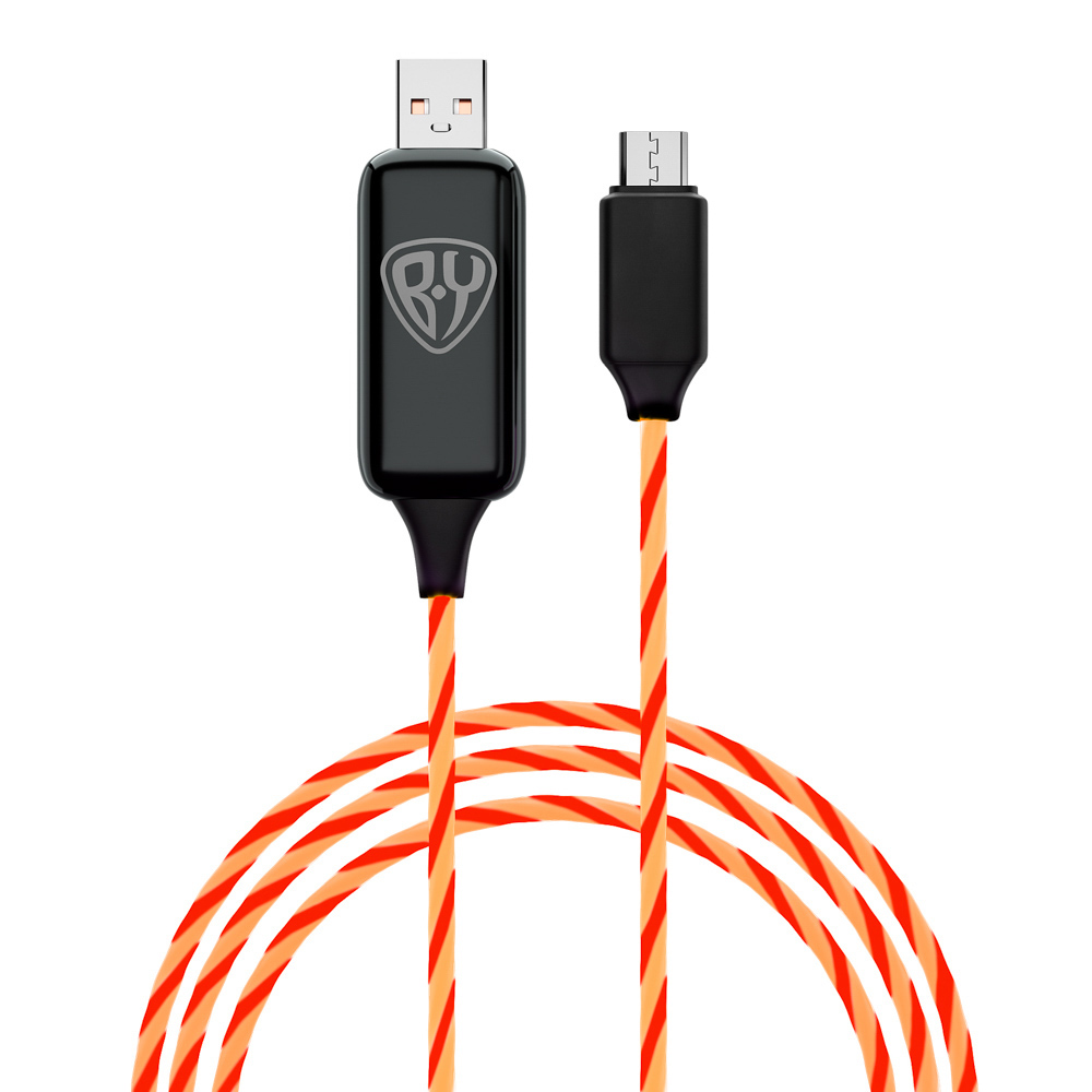 Кабель для зарядки Рыжий, светящийся, Micro USB, 1 м, LED подсветка оранжевая - #1