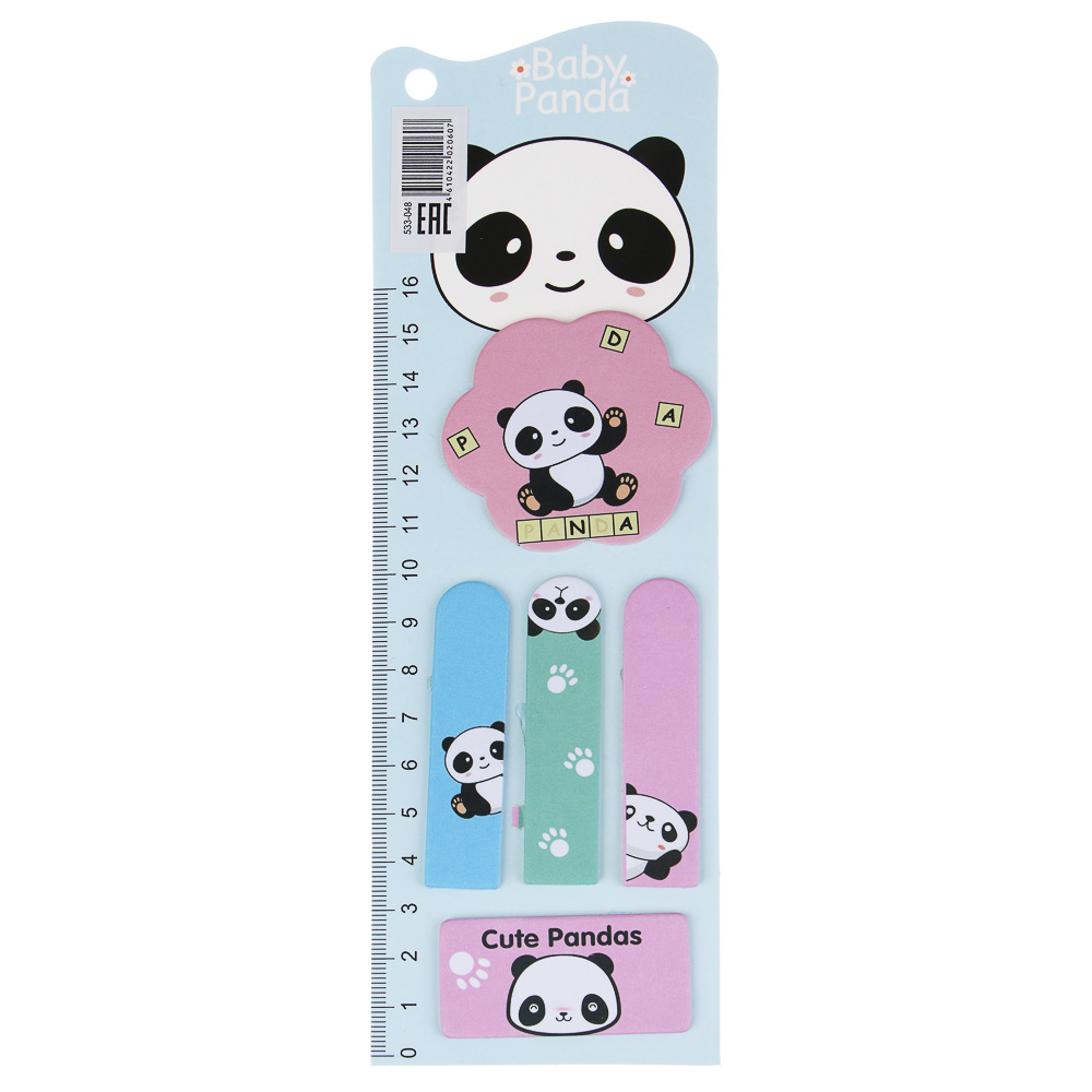 Закладки с клеевым краем фигурные, линейка 16см, 6,7х21,5см, 15 листов, 4 дизайна, Панда - #2