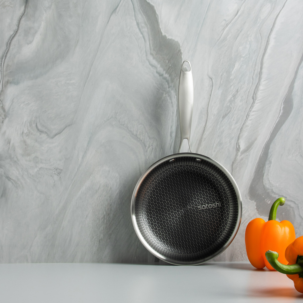 SATOSHI Савона Сковорода Triply 3-х слойная 20х4,0см, нерж.сталь 18/10, антиприг.покр. "соты", инд - #10