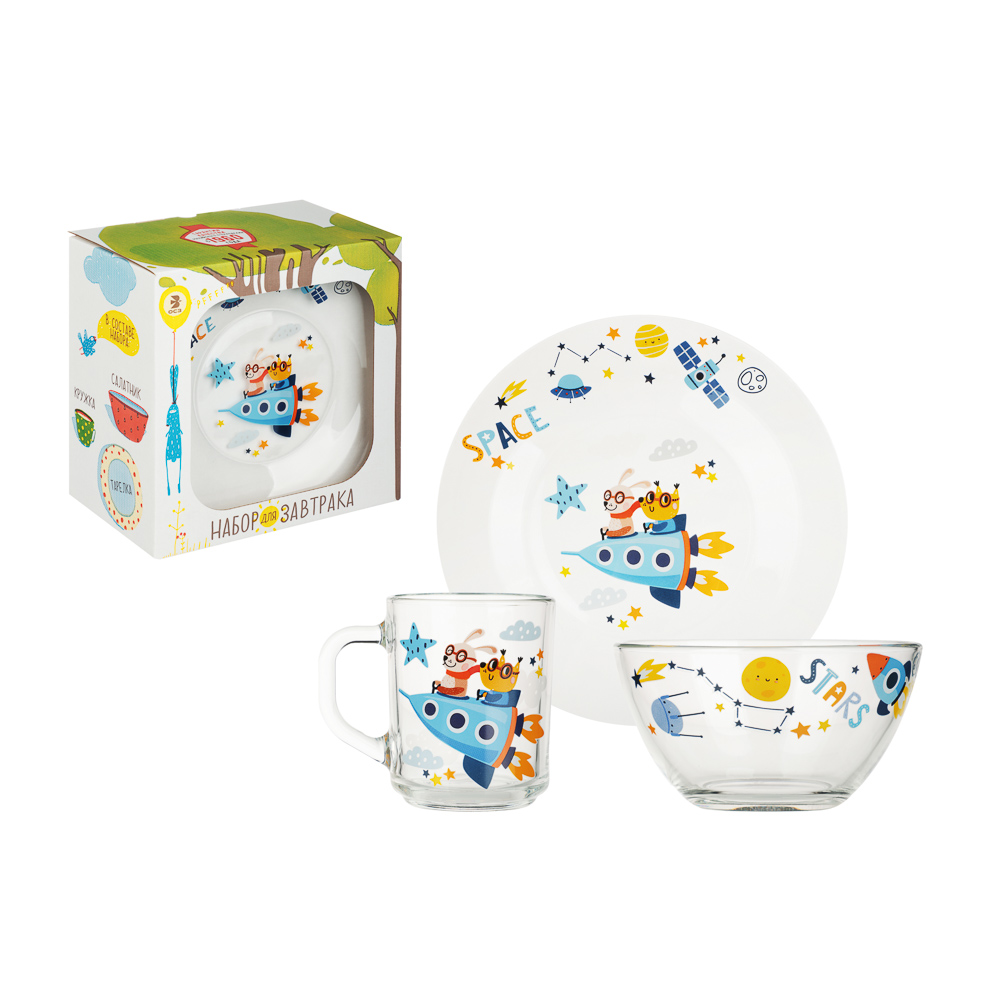 Набор для завтрака "Авиаторы", 3 предмета: кружка 200мл, салатник 12,7см (0,46л), тарелка 19,6см - #3