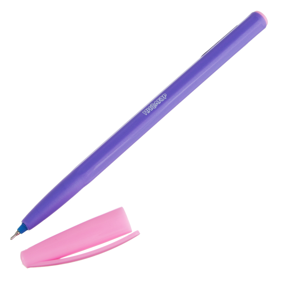 Ручка шариковая синяя "Пифагор", игольч.након. 0,6мм, масл.чернила, корпус 6 цветов, пластик, 142685 - #4