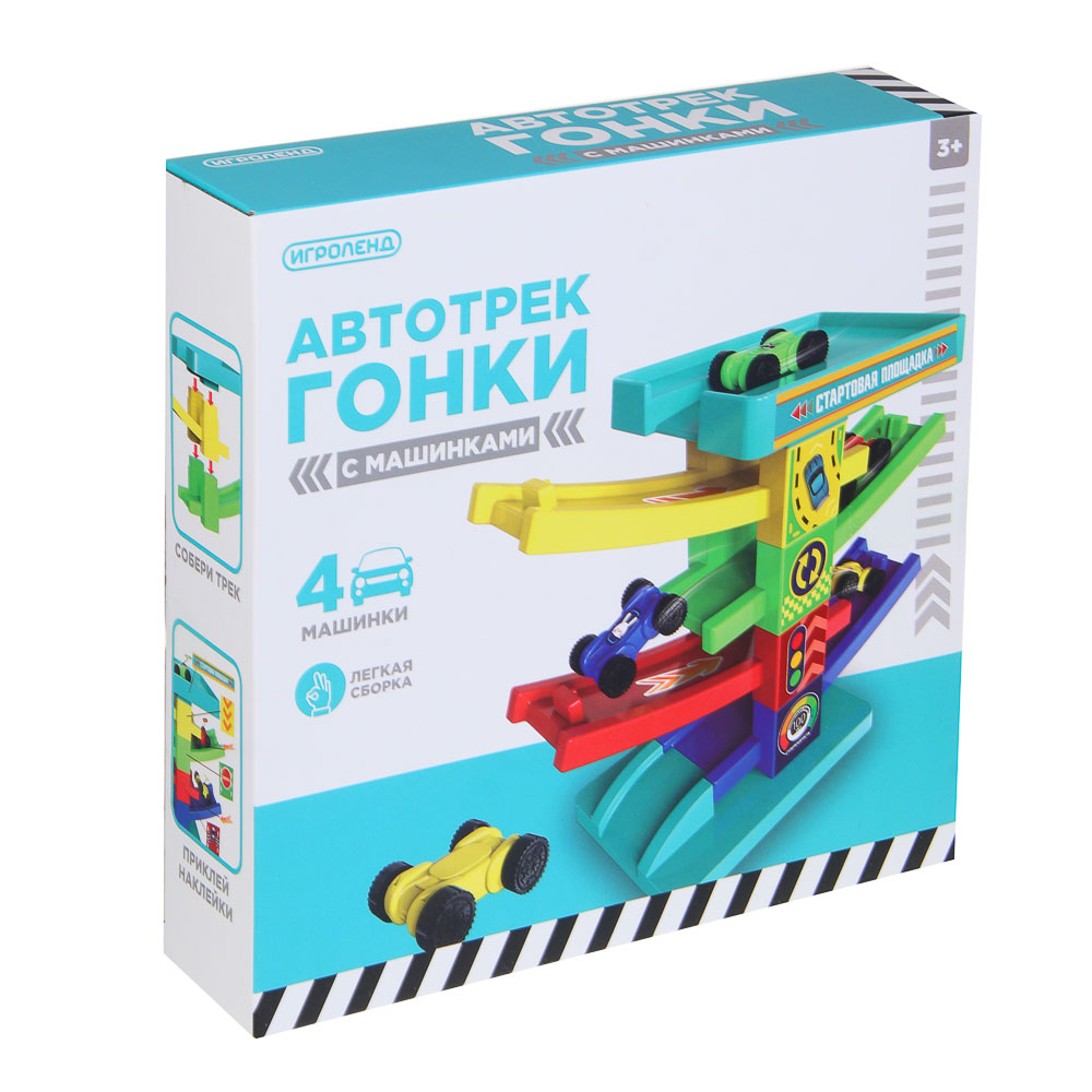ИГРОЛЕНД Автотрек "Гонки", пластик, 4 машинки, 21,5х22х5 см - #2