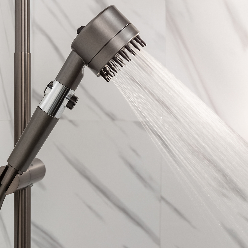 Лейка для душа с массажным эффектом, 3 режима, с фильтром очистки воды, графит - #12