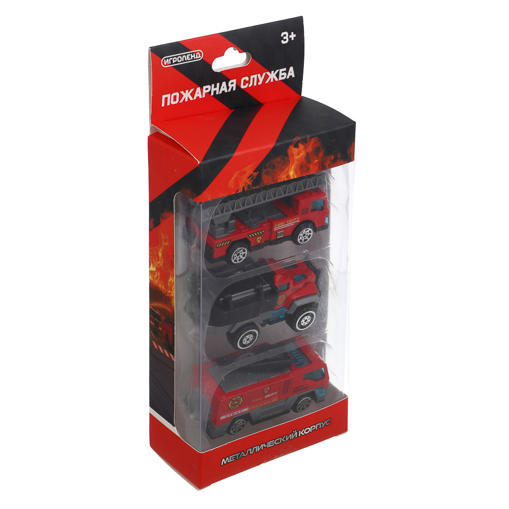 ИГРОЛЕНД Набор из 3-х машин "Пожарная служба", металл, 10,5х5,2х21,5 см, 4 дизайна - #9