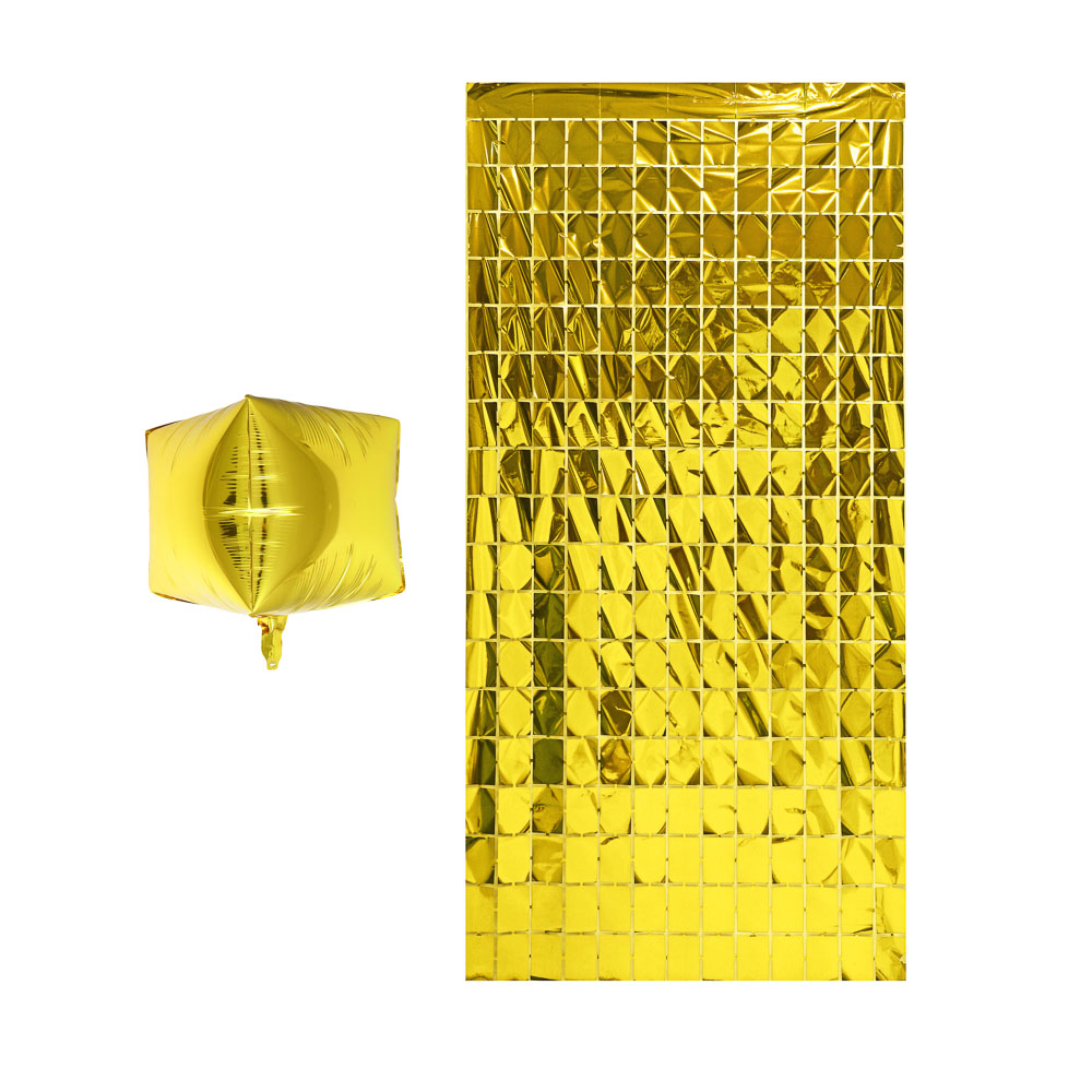 Набор для фотозоны тм Fntastic: занавес-фон 1x2 м, шарик, фольга, золото, серебро - #2