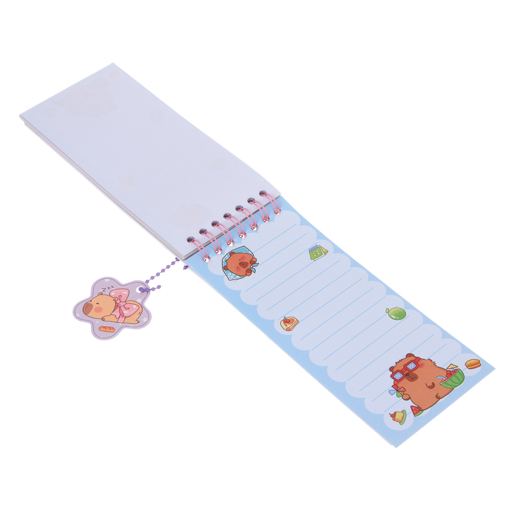 Записная книжка "Капибара" 7х26см, с наклейками и брелоком, PET, бумага, 4 дизайна, шоу-бокс - #15