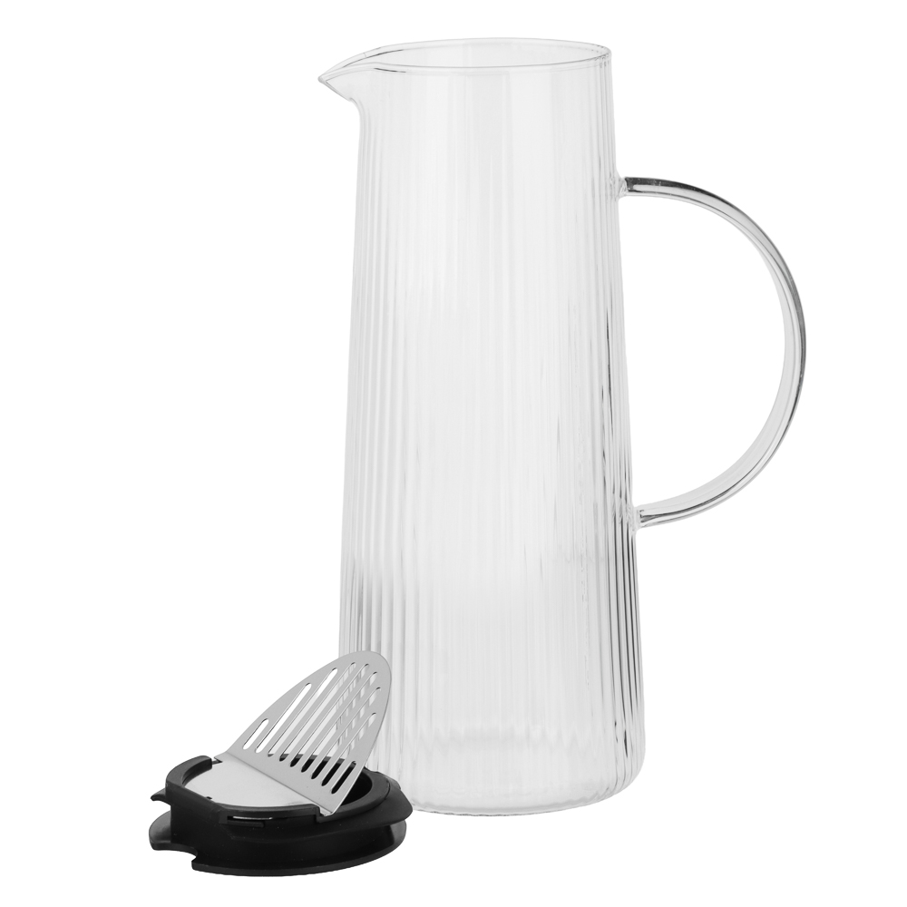 Кувшин с крышкой тм MILLIMI Симпл, 1500мл, стекло, рифленый - #5