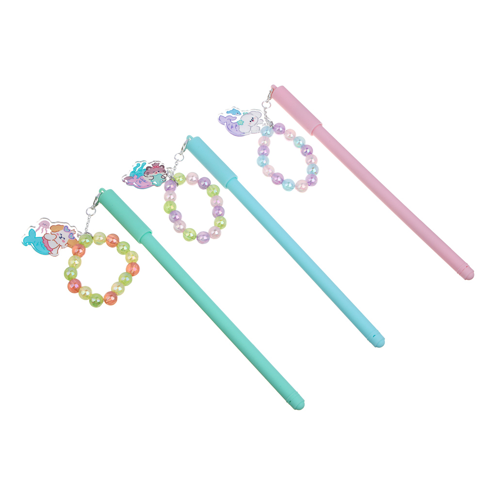 Ручка гелевая черная, с браслетом и фигуркой забавных животных, 3 дизайна - #1