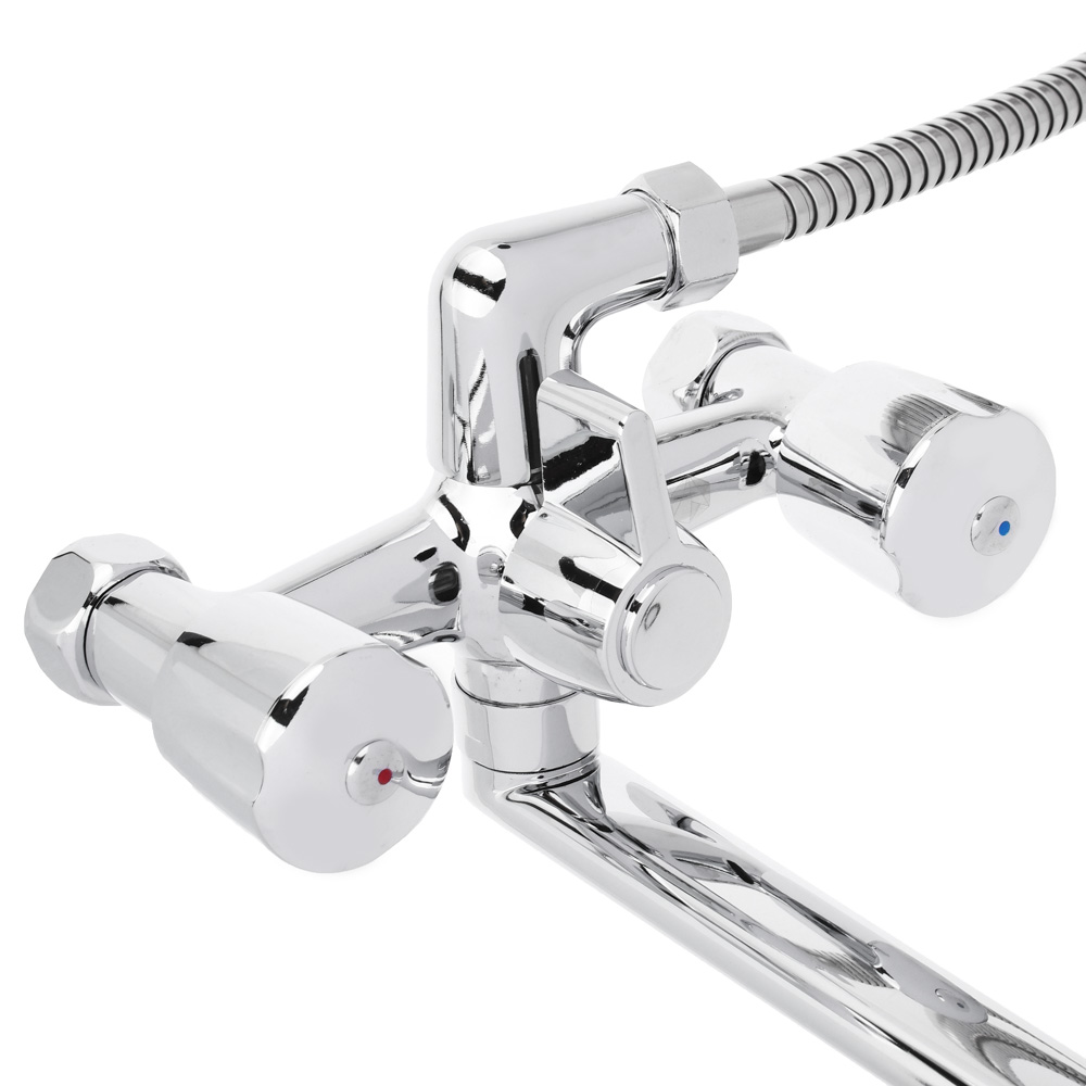 Смеситель для ванны с душем, двухвентильный, прямой излив 30см, хром, 2L30 - #2