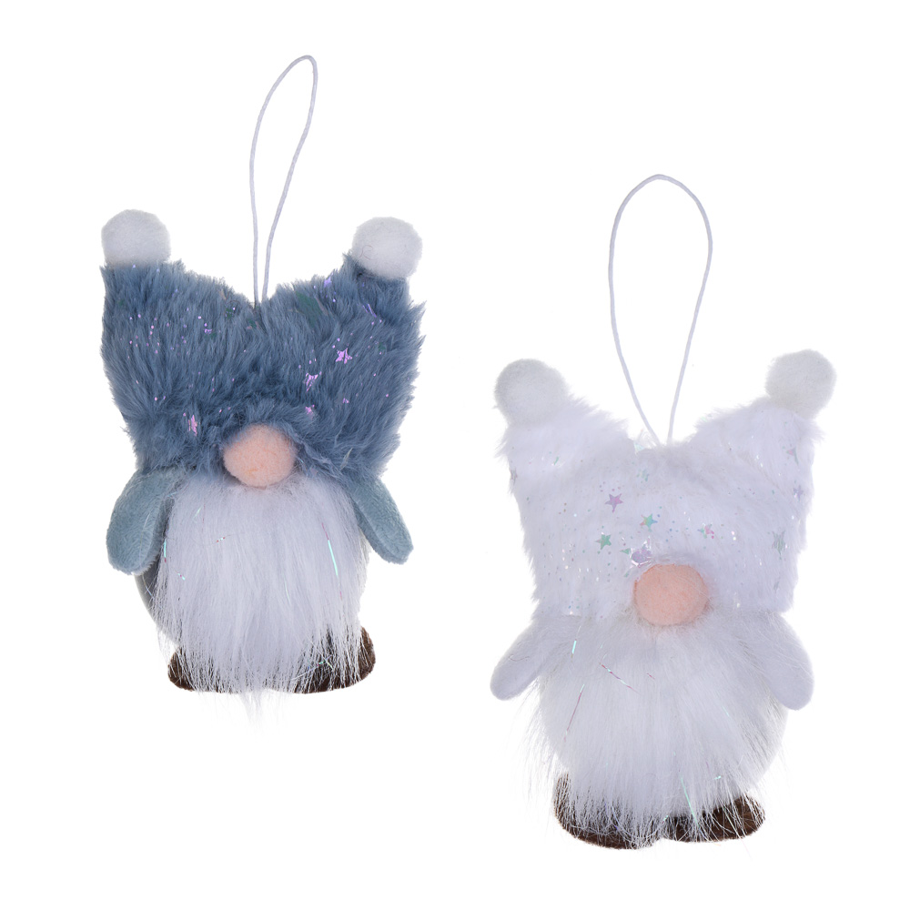 СНОУ БУМ Сувенир елочный Гномик 8x6x11 см, полиэстер, белый, синий, 2 вида - #1